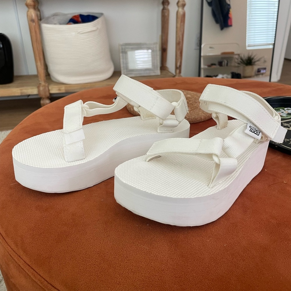 White Teva Flatforms